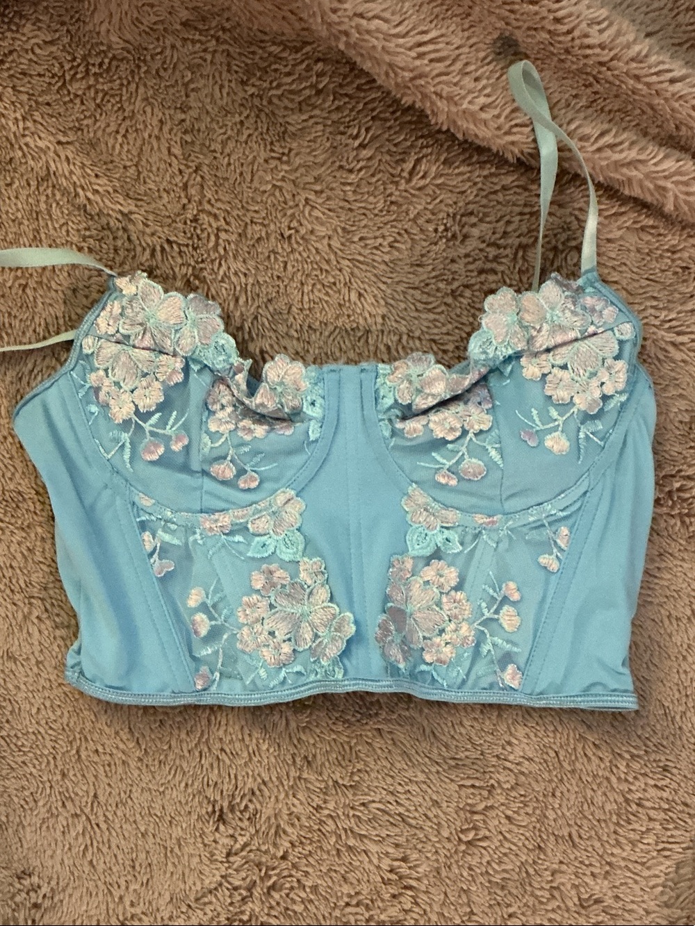 Light Blue Floral Embroidered Bustier Camisole